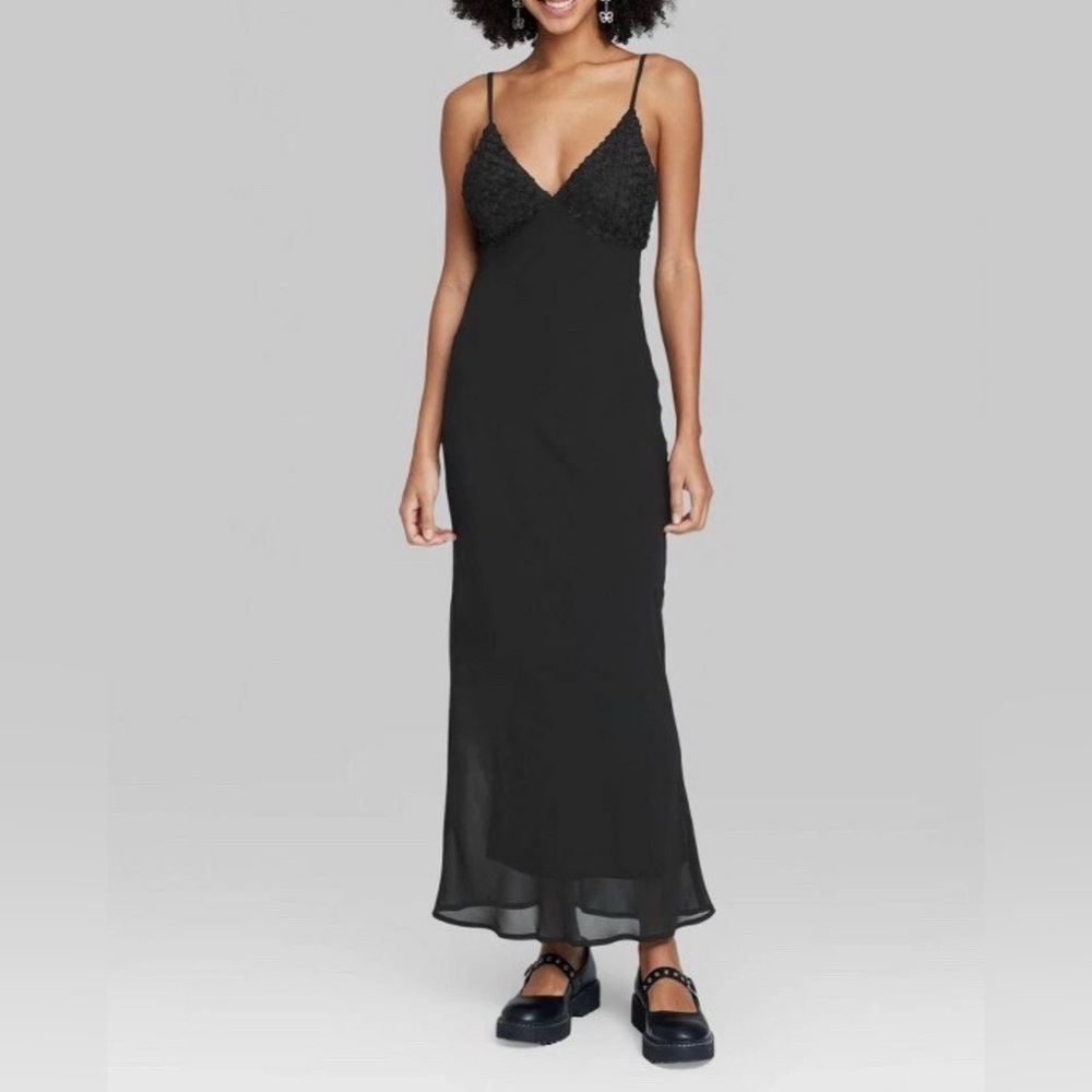 Wild Fable Black Maxi Slip Dress Lace Bodice Open Back Size M NWT